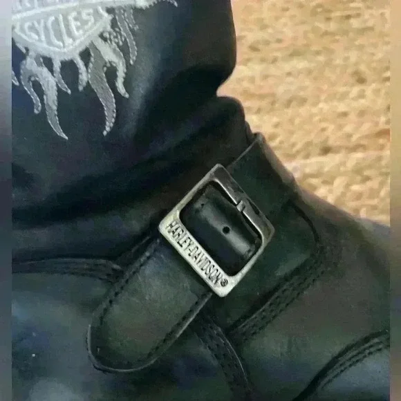 Harley Davidson Leather Embroidered Moto Boots Men’s US 9.5 EUR 42.5 - Picture 3 of 10